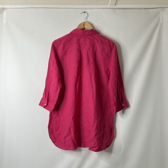Chicos No-iron Linen Button down Tunic 3/4 Sleeve Sz 1 US 8 Coastal Lagenlook - Picture 10 of 11